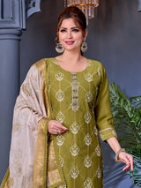 Mehendi green soft silk salwar suit with mirror accents
