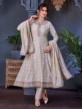 Light beige vichitr silk anarkali suit with floral embroidery