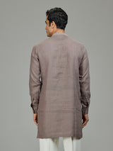 Grey premium leaf motif linen men kurta