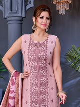Peach soft silk salwar suit with floral printed dupatta