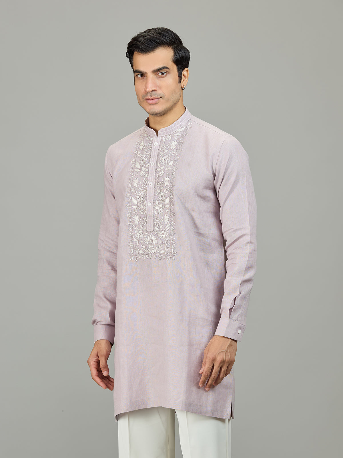 Lilac purple royal linen men kurta