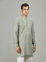 Stone green linen men kurta