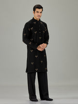 Black floral embroidered men kurta suit