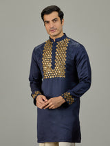Navy blue cotton silk men kurta suit