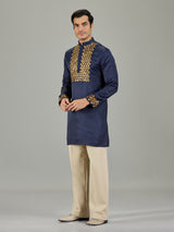 Navy blue cotton silk men kurta suit