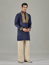 Navy blue cotton silk men kurta suit
