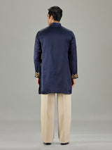 Navy blue cotton silk men kurta suit