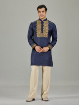 Navy blue cotton silk men kurta suit
