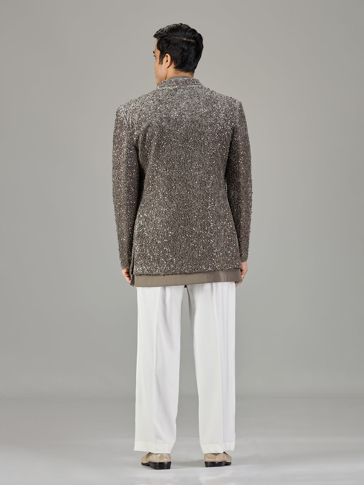 Grey wedding layered jacket indo western for men