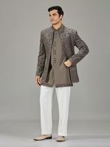 Grey wedding layered jacket indo western for men