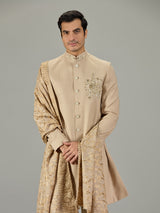 Beige floral border embroidered men indo western
