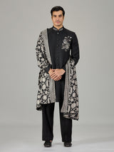 Black floral bouquet dupatta men indo western