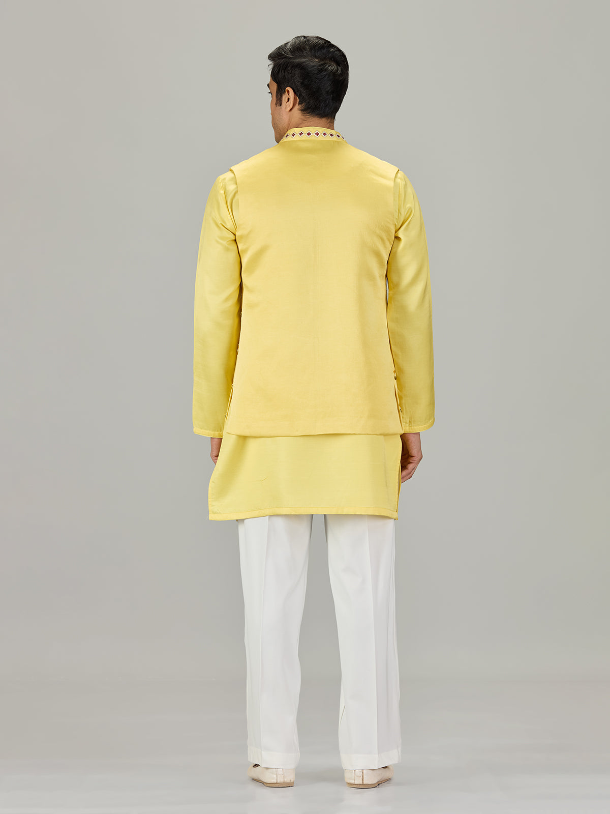 Yellow geometric floral men waistcoat set