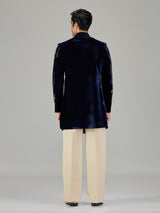 Navy blue floral medallion men indo western