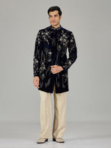 Navy blue floral medallion men indo western