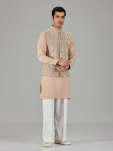 Dark beige vine embroidered men waistcoat set