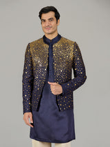 Navy blue metallic jacket men indo western