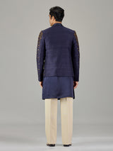 Navy blue metallic jacket men indo western