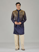 Navy blue metallic jacket men indo western
