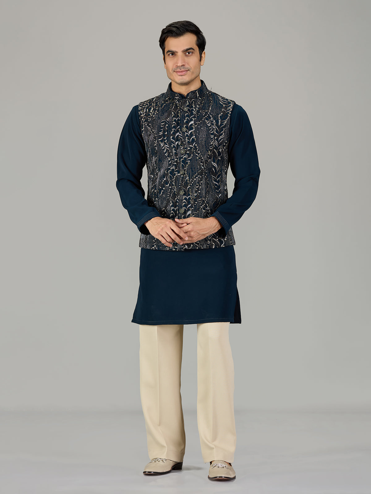 Rama blue climbing vine men waistcoat set