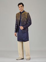 Navy blue metallic jacket men indo western