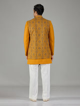 Mustard yellow floral trellis men indo western