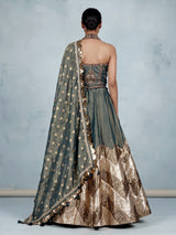 Pastel green silk lehenga choli with aabla and stone detailing