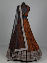 Orange silk lehenga choli with embroidered printed dupatta