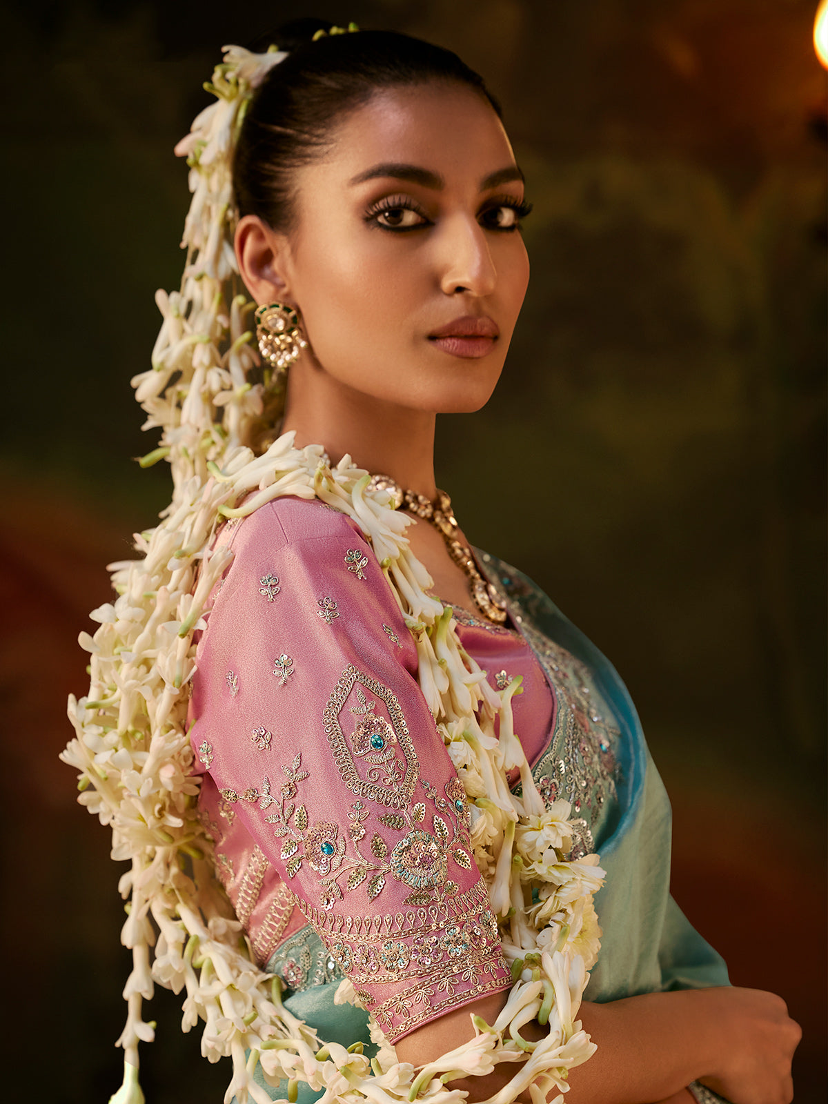 Sky blue floral zari tissue silk women saree
