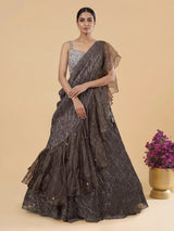 Charcoal black metallic georgette lehenga choli with diamond embellishments