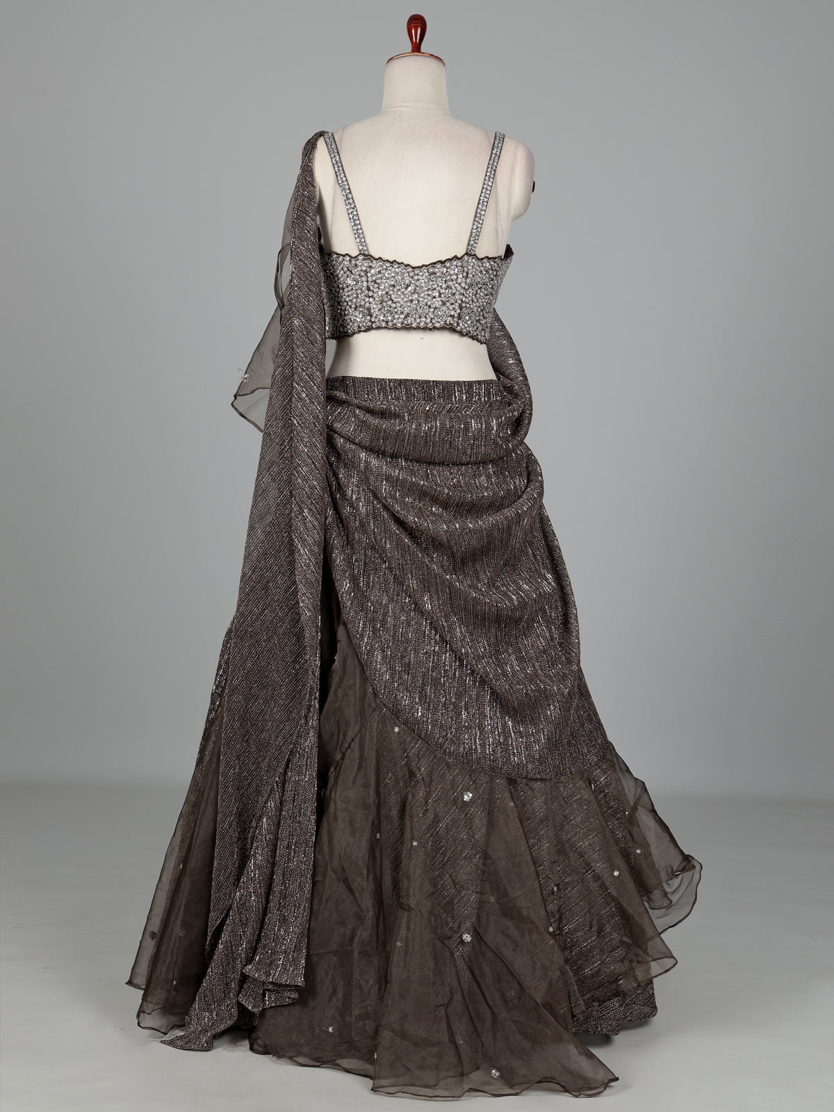 Charcoal black metallic georgette lehenga choli with diamond embellishments