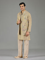 Beige botanical men waistcoat set