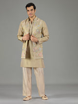 Beige botanical men waistcoat set
