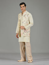 Cream floral embroidered men waistcoat set