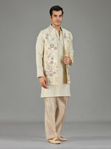 Cream floral embroidered men waistcoat set