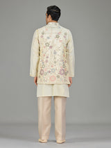 Cream floral embroidered men waistcoat set