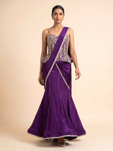 Violet purple satin crepe silk lehenga choli with sequin embellishments