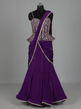 Violet purple satin crepe silk lehenga choli with sequin embellishments