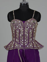 Violet purple satin crepe silk lehenga choli with sequin embellishments