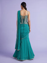 Aqua satin crepe silk lehenga choli with cutdana and gota work