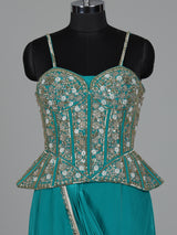 Aqua satin crepe silk lehenga choli with cutdana and gota work