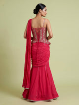 Rani pink satin crepe silk lehenga choli with gota embellishments