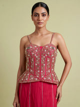 Rani pink satin crepe silk lehenga choli with gota embellishments