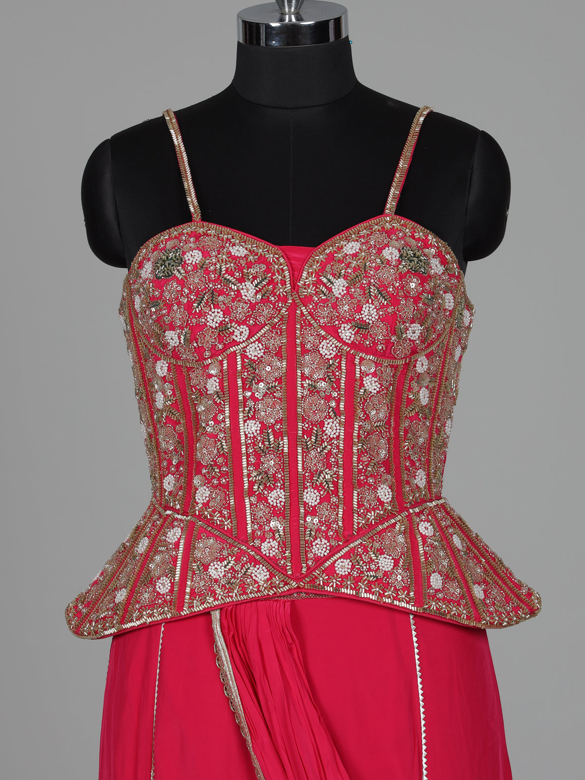 Rani pink satin crepe silk lehenga choli with gota embellishments