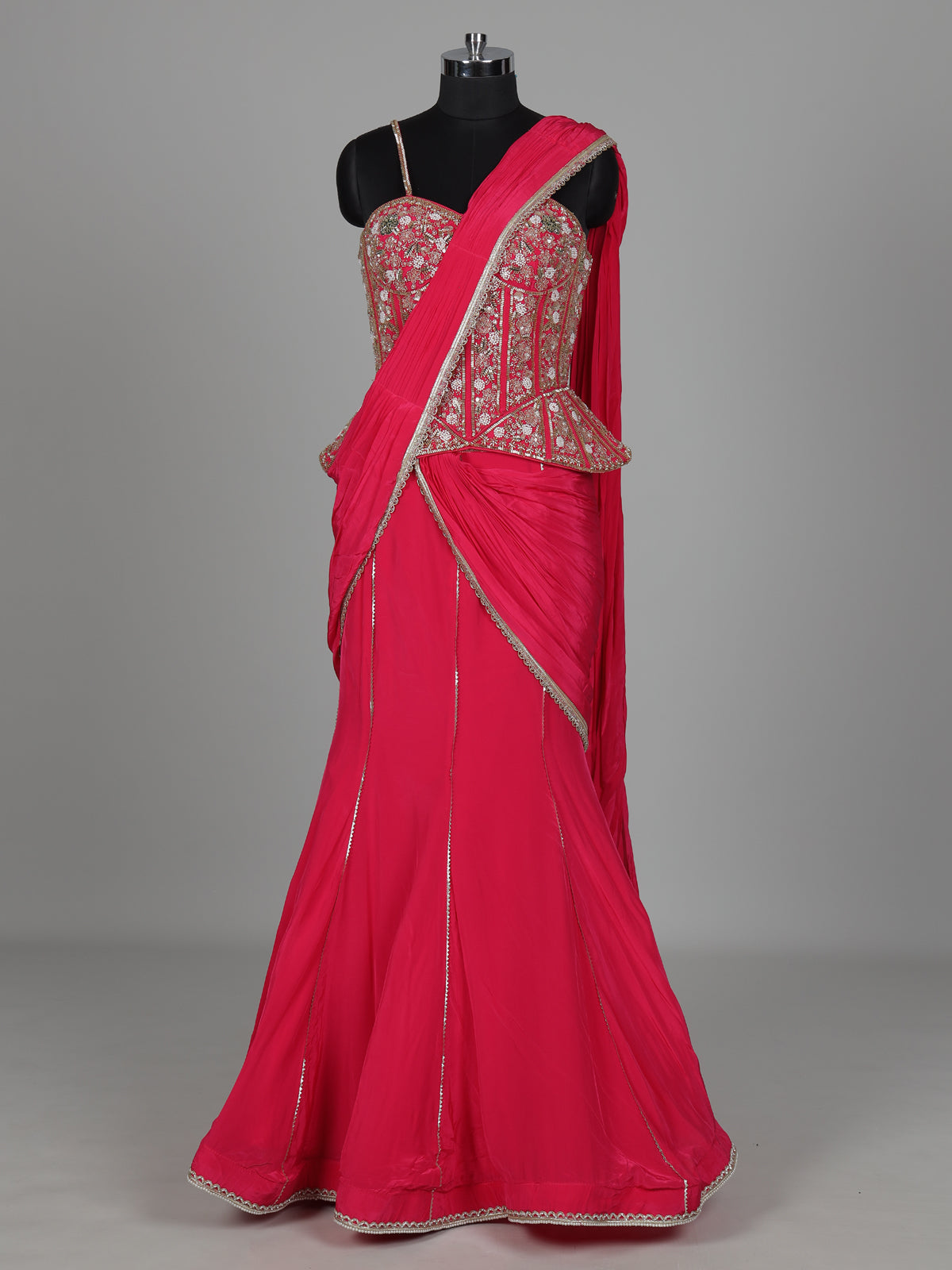 Rani pink satin crepe silk lehenga choli with gota embellishments