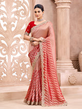 Pastel peach mughal arch embroidered women saree