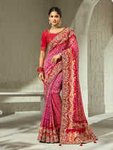 Multicolour gharchola shikargah designer women bandhej saree