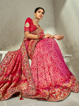 Multicolour gharchola shikargah designer women bandhej saree