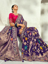 Blue antique zari designer women bandhej bridal saree