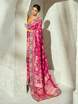 Rani pink leheriya peacock designer women bandhej saree
